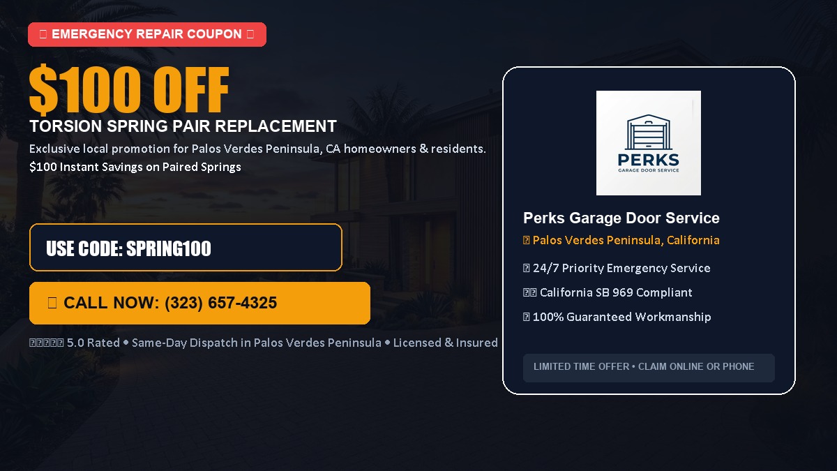 $100 OFF Heavy-Duty Torsion Spring Pair Replacement in Palos Verdes Peninsula, CA